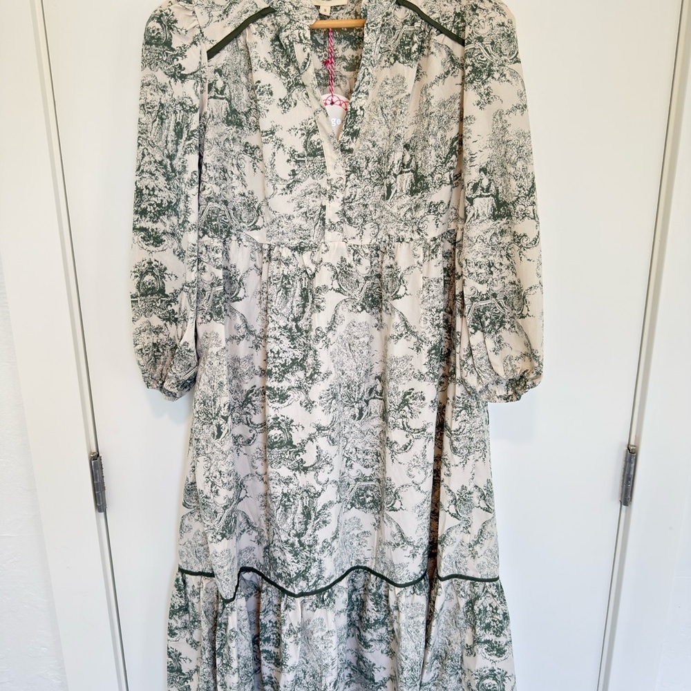 Umgee Green and Cream Long Sleeve Dress